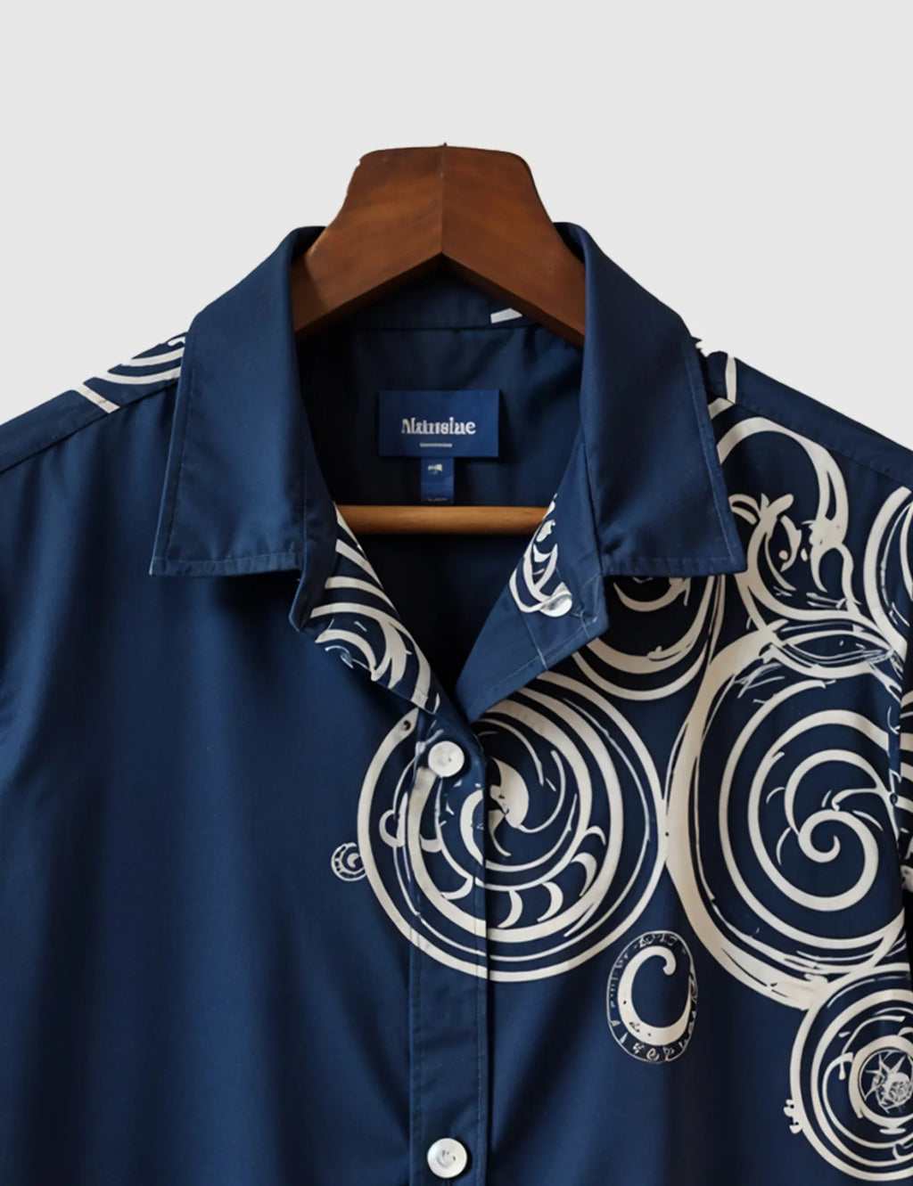 Navy Blue Geometric Printed Designer Men’s Half Sleeve Shirt