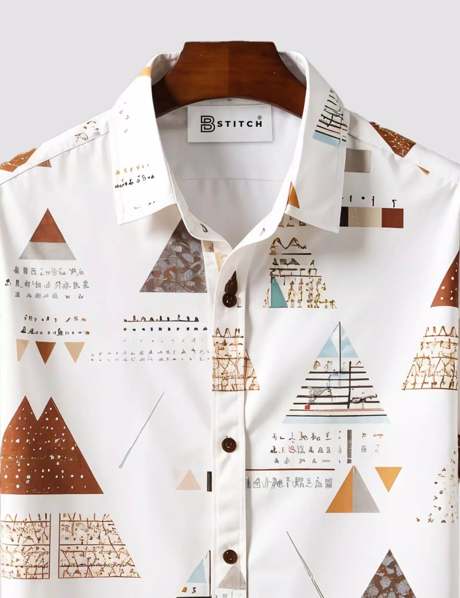 White Pyramid Print Men’s Half Sleeve Shirt – Casual Summer Designer